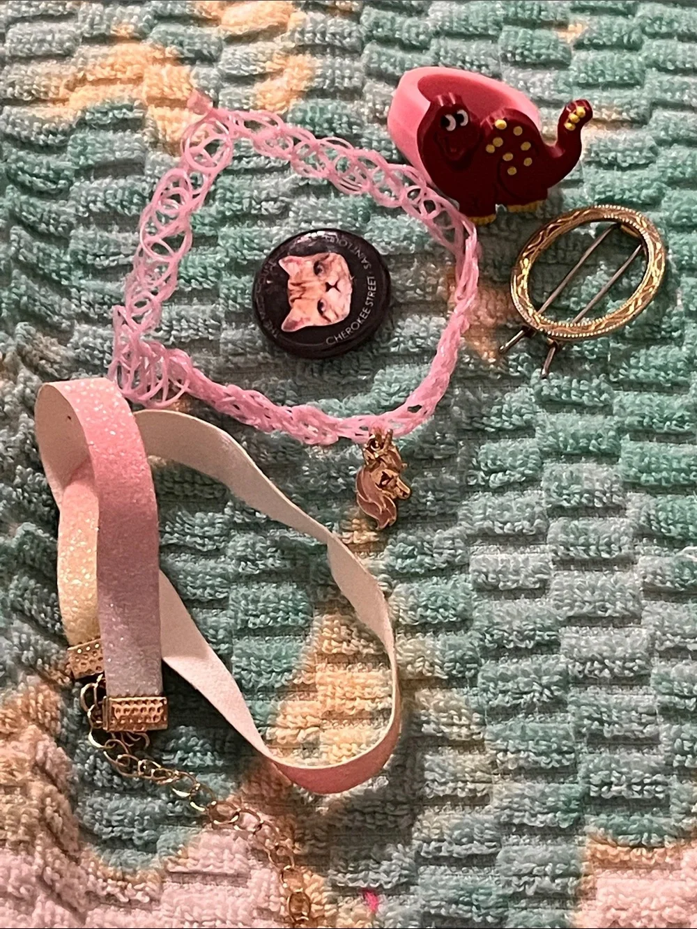 Pastel Pink Stretch Hair Choker with Gold Unicorn Charm